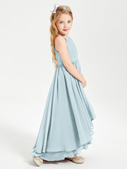 Chiffon Junior Bridesmaid Dresses Asymmetrical Cascading Skirt Mist