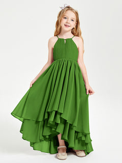 Chiffon Junior Bridesmaid Dresses Asymmetrical Cascading Skirt Moss