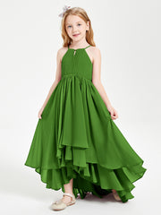 Chiffon Junior Bridesmaid Dresses Asymmetrical Cascading Skirt Moss