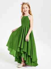 Chiffon Junior Bridesmaid Dresses Asymmetrical Cascading Skirt Moss