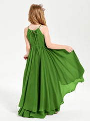 Chiffon Junior Bridesmaid Dresses Asymmetrical Cascading Skirt Moss