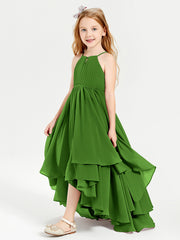 Chiffon Junior Bridesmaid Dresses Asymmetrical Cascading Skirt Moss