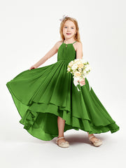 Chiffon Junior Bridesmaid Dresses Asymmetrical Cascading Skirt Moss