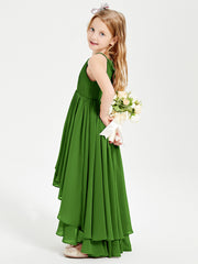 Chiffon Junior Bridesmaid Dresses Asymmetrical Cascading Skirt Moss