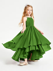 Chiffon Junior Bridesmaid Dresses Asymmetrical Cascading Skirt Moss