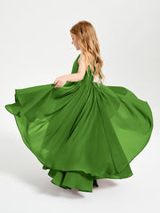 Chiffon Junior Bridesmaid Dresses Asymmetrical Cascading Skirt Moss