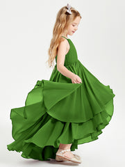 Chiffon Junior Bridesmaid Dresses Asymmetrical Cascading Skirt Moss