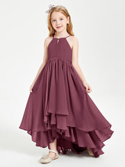 Chiffon Junior Bridesmaid Dresses Asymmetrical Cascading Skirt Mulberry
