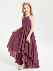 Chiffon Junior Bridesmaid Dresses Asymmetrical Cascading Skirt Mulberry