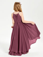 Chiffon Junior Bridesmaid Dresses Asymmetrical Cascading Skirt Mulberry