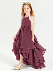 Chiffon Junior Bridesmaid Dresses Asymmetrical Cascading Skirt Mulberry