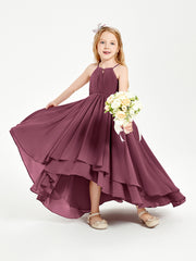 Chiffon Junior Bridesmaid Dresses Asymmetrical Cascading Skirt Mulberry