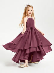 Chiffon Junior Bridesmaid Dresses Asymmetrical Cascading Skirt Mulberry