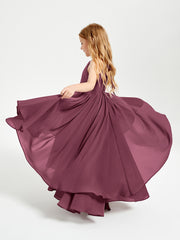 Chiffon Junior Bridesmaid Dresses Asymmetrical Cascading Skirt Mulberry