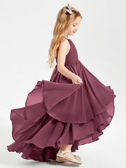 Chiffon Junior Bridesmaid Dresses Asymmetrical Cascading Skirt Mulberry