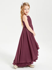 Chiffon Junior Bridesmaid Dresses Asymmetrical Cascading Skirt Mulberry