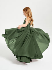 Chiffon Junior Bridesmaid Dresses Asymmetrical Cascading Skirt Olive Green