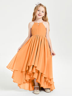 Chiffon Junior Bridesmaid Dresses Asymmetrical Cascading Skirt Orange