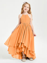 Chiffon Junior Bridesmaid Dresses Asymmetrical Cascading Skirt Orange