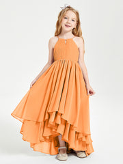 Chiffon Junior Bridesmaid Dresses Asymmetrical Cascading Skirt Orange