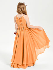 Chiffon Junior Bridesmaid Dresses Asymmetrical Cascading Skirt Orange