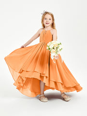 Chiffon Junior Bridesmaid Dresses Asymmetrical Cascading Skirt Orange