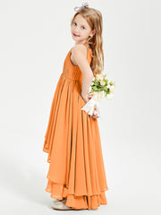 Chiffon Junior Bridesmaid Dresses Asymmetrical Cascading Skirt Orange