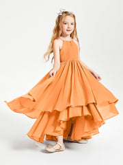 Chiffon Junior Bridesmaid Dresses Asymmetrical Cascading Skirt Orange