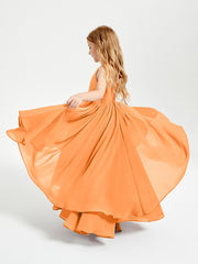 Chiffon Junior Bridesmaid Dresses Asymmetrical Cascading Skirt Orange