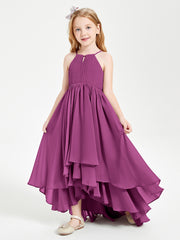 Chiffon Junior Bridesmaid Dresses Asymmetrical Cascading Skirt Orchid