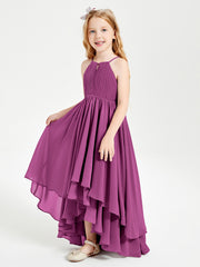Chiffon Junior Bridesmaid Dresses Asymmetrical Cascading Skirt Orchid