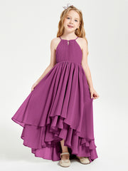 Chiffon Junior Bridesmaid Dresses Asymmetrical Cascading Skirt Orchid