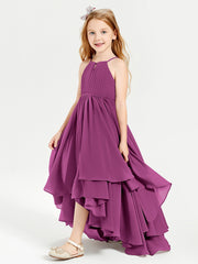 Chiffon Junior Bridesmaid Dresses Asymmetrical Cascading Skirt Orchid
