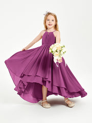 Chiffon Junior Bridesmaid Dresses Asymmetrical Cascading Skirt Orchid