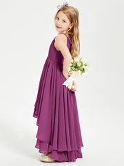 Chiffon Junior Bridesmaid Dresses Asymmetrical Cascading Skirt Orchid