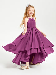 Chiffon Junior Bridesmaid Dresses Asymmetrical Cascading Skirt Orchid