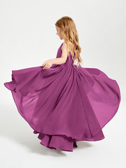 Chiffon Junior Bridesmaid Dresses Asymmetrical Cascading Skirt Orchid