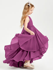 Chiffon Junior Bridesmaid Dresses Asymmetrical Cascading Skirt Orchid