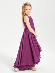 Chiffon Junior Bridesmaid Dresses Asymmetrical Cascading Skirt Orchid
