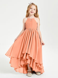 Chiffon Junior Bridesmaid Dresses Asymmetrical Cascading Skirt Papaya