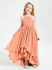 Chiffon Junior Bridesmaid Dresses Asymmetrical Cascading Skirt Papaya