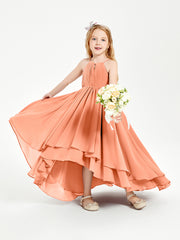 Chiffon Junior Bridesmaid Dresses Asymmetrical Cascading Skirt Papaya