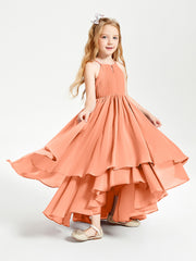 Chiffon Junior Bridesmaid Dresses Asymmetrical Cascading Skirt Papaya