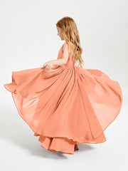 Chiffon Junior Bridesmaid Dresses Asymmetrical Cascading Skirt Papaya