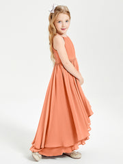 Chiffon Junior Bridesmaid Dresses Asymmetrical Cascading Skirt Papaya