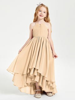 Chiffon Junior Bridesmaid Dresses Asymmetrical Cascading Skirt Peach