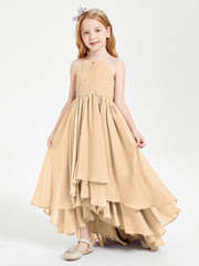Chiffon Junior Bridesmaid Dresses Asymmetrical Cascading Skirt Peach