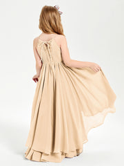 Chiffon Junior Bridesmaid Dresses Asymmetrical Cascading Skirt Peach