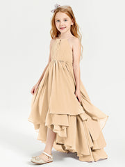 Chiffon Junior Bridesmaid Dresses Asymmetrical Cascading Skirt Peach
