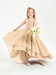 Chiffon Junior Bridesmaid Dresses Asymmetrical Cascading Skirt Peach